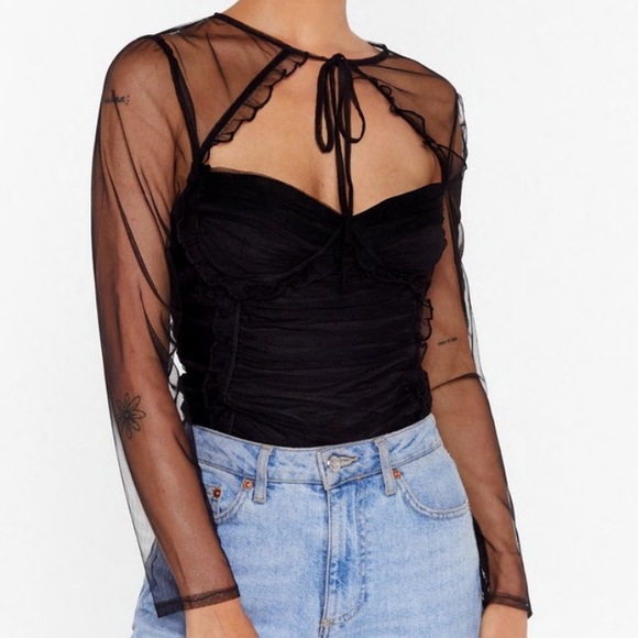 Nasty Gal Tops - Black Tie Neck Bustier Blouse With Sweetheart Neckline From Nasty Gal Size 6